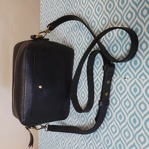 Madewell Black Leather Crossbody Camera Bag with Gold Hardware